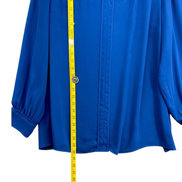 Liz‎ Claiborne Blue Long Sleeve Gold Cuffed Sleeves Pullover Blouse Size 1X - Picture 6 of 6